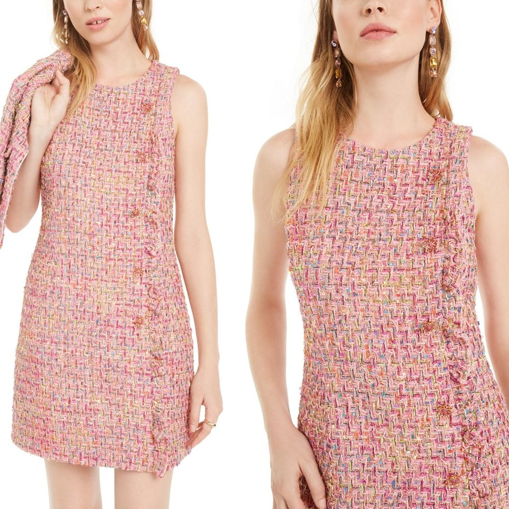 NWT BETSEY JOHNSON Rhinestone-Ruffle Tweed Dress - Picture 3 of 11
